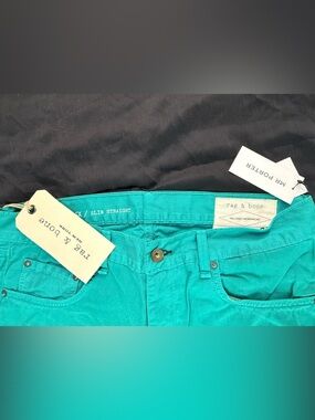rag & bone Slim Straight Jeans in Teal Green